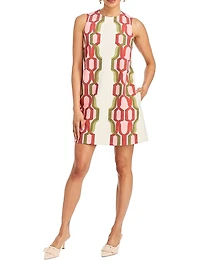 Fiona Geometric Stretch-Crepe Shift Minidress