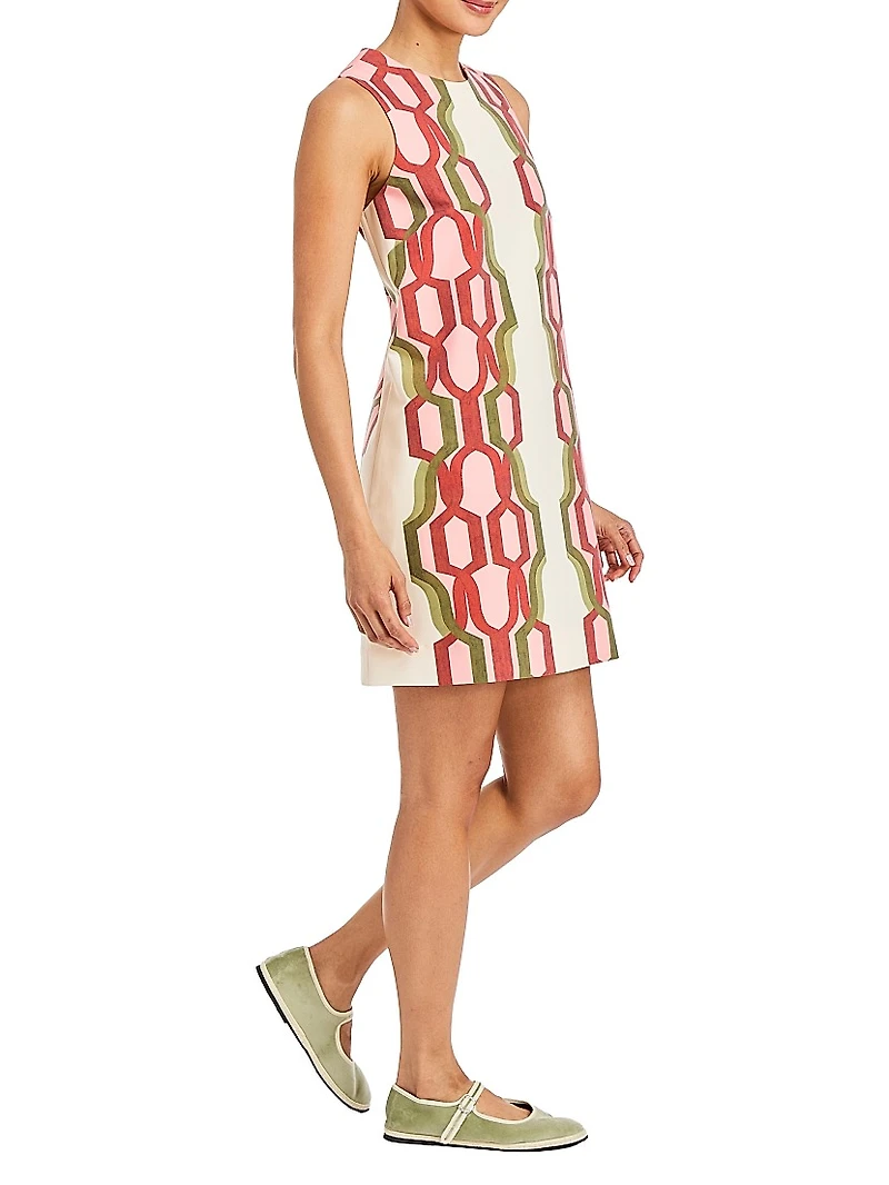 Fiona Geometric Stretch-Crepe Shift Minidress