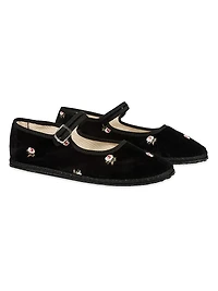 Velvet Floral Mary Janes