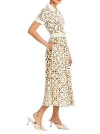 Billie Geometric Twill Button-Front Midi-Shirtdress