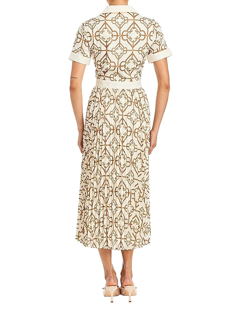 Billie Geometric Twill Button-Front Midi-Shirtdress
