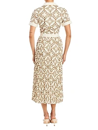 Billie Geometric Twill Button-Front Midi-Shirtdress