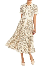 Billie Geometric Twill Button-Front Midi-Shirtdress