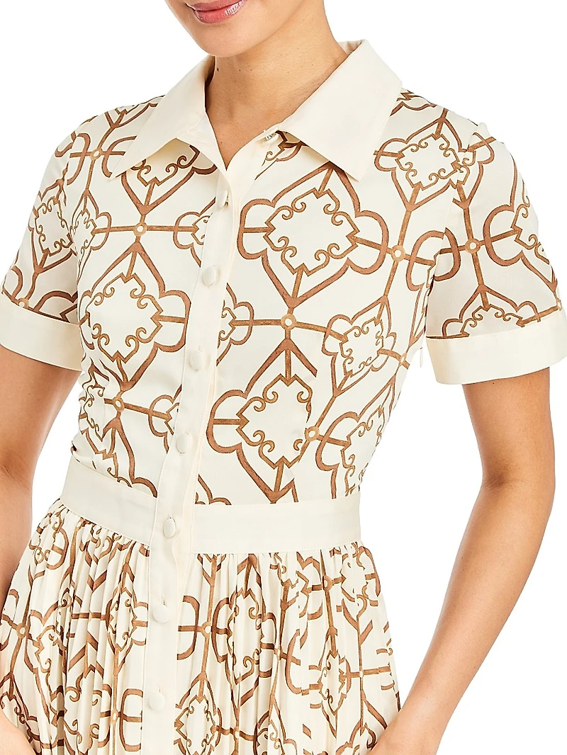 Billie Geometric Twill Button-Front Midi-Shirtdress