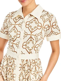 Billie Geometric Twill Button-Front Midi-Shirtdress