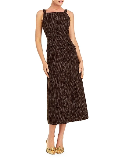 Espresso Sleeveless Tweed Midi-Dress