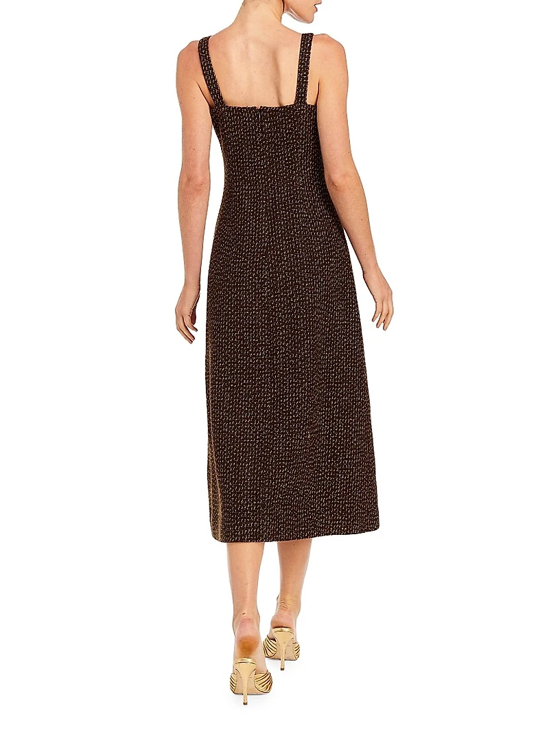 Espresso Sleeveless Tweed Midi-Dress