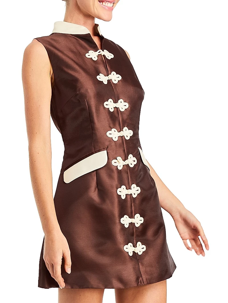 Tamara Stand-Collar Sleeveless Minidress