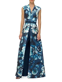 Pia Walk-Thru Printed Overskirt Jumpsuit