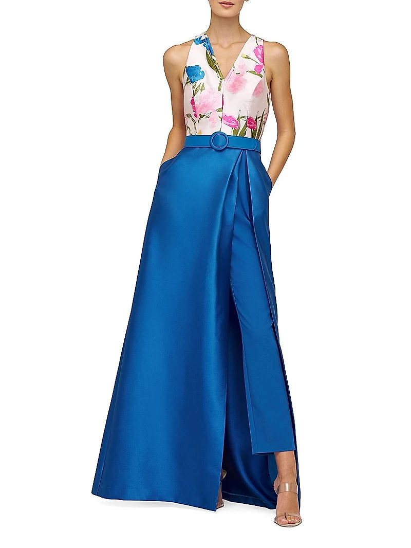 Rhyan Walk-Thru Printed Satin Jumpsuit