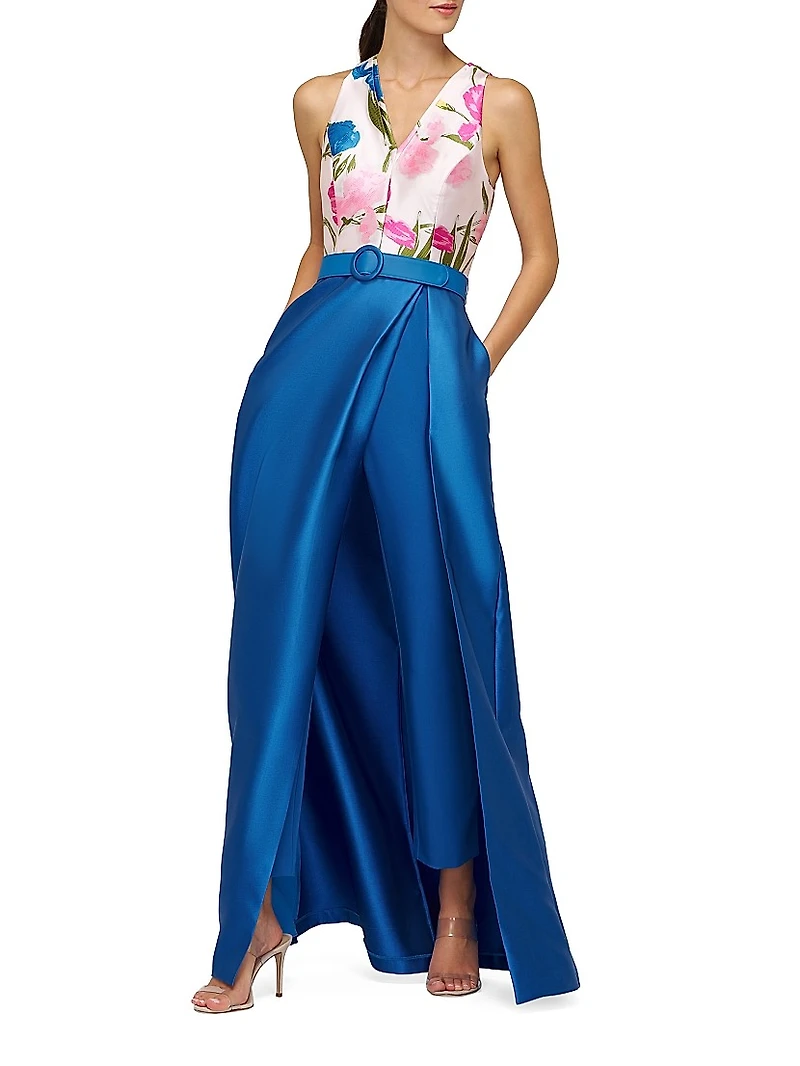 Rhyan Walk-Thru Printed Satin Jumpsuit