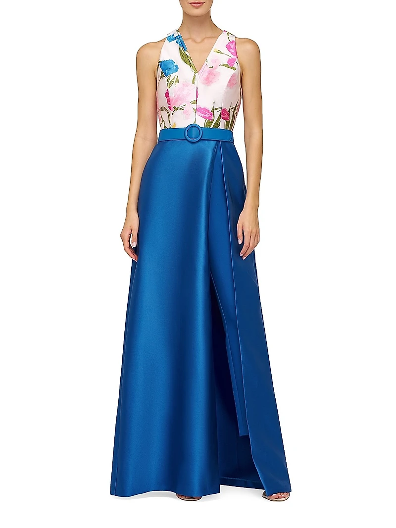 Rhyan Walk-Thru Printed Satin Jumpsuit