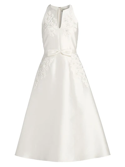 Allison Embroidered Satin Fit & Flare Midi-Dress