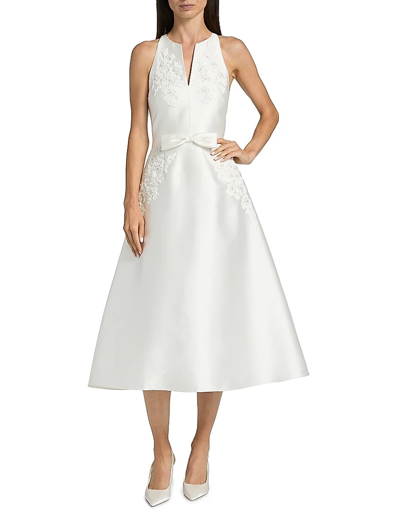 Allison Embroidered Satin Fit & Flare Midi-Dress