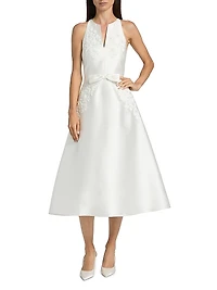 Allison Embroidered Satin Fit & Flare Midi-Dress