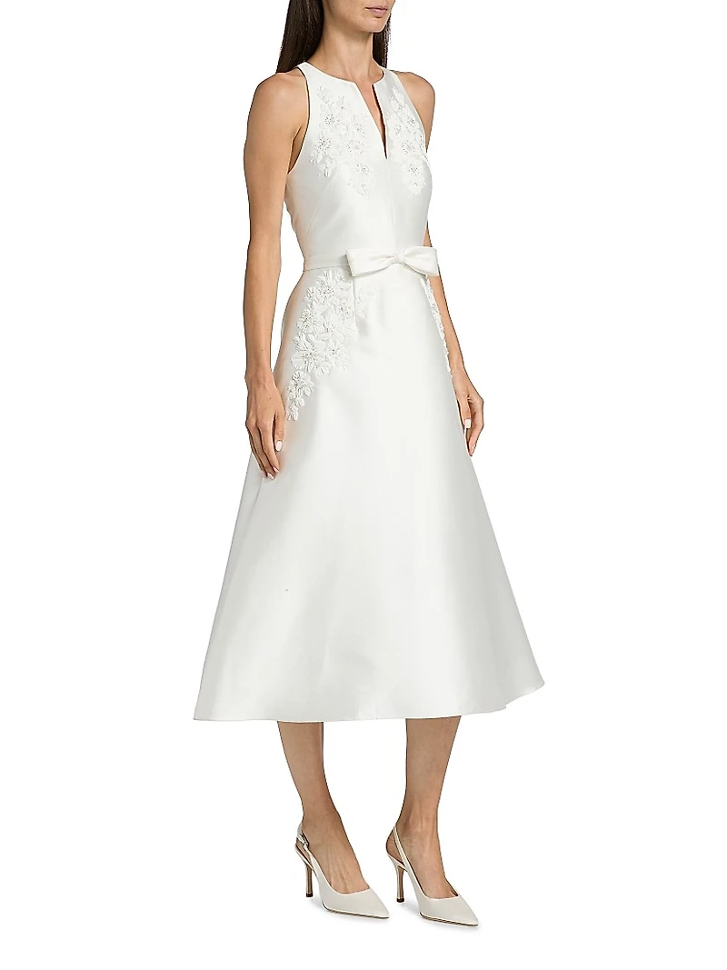 Allison Embroidered Satin Fit & Flare Midi-Dress