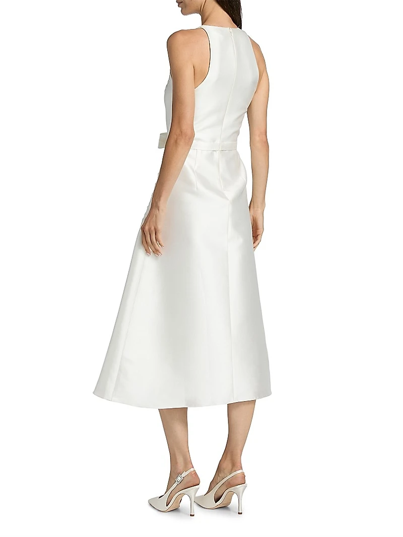 Allison Embroidered Satin Fit & Flare Midi-Dress