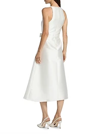 Allison Embroidered Satin Fit & Flare Midi-Dress