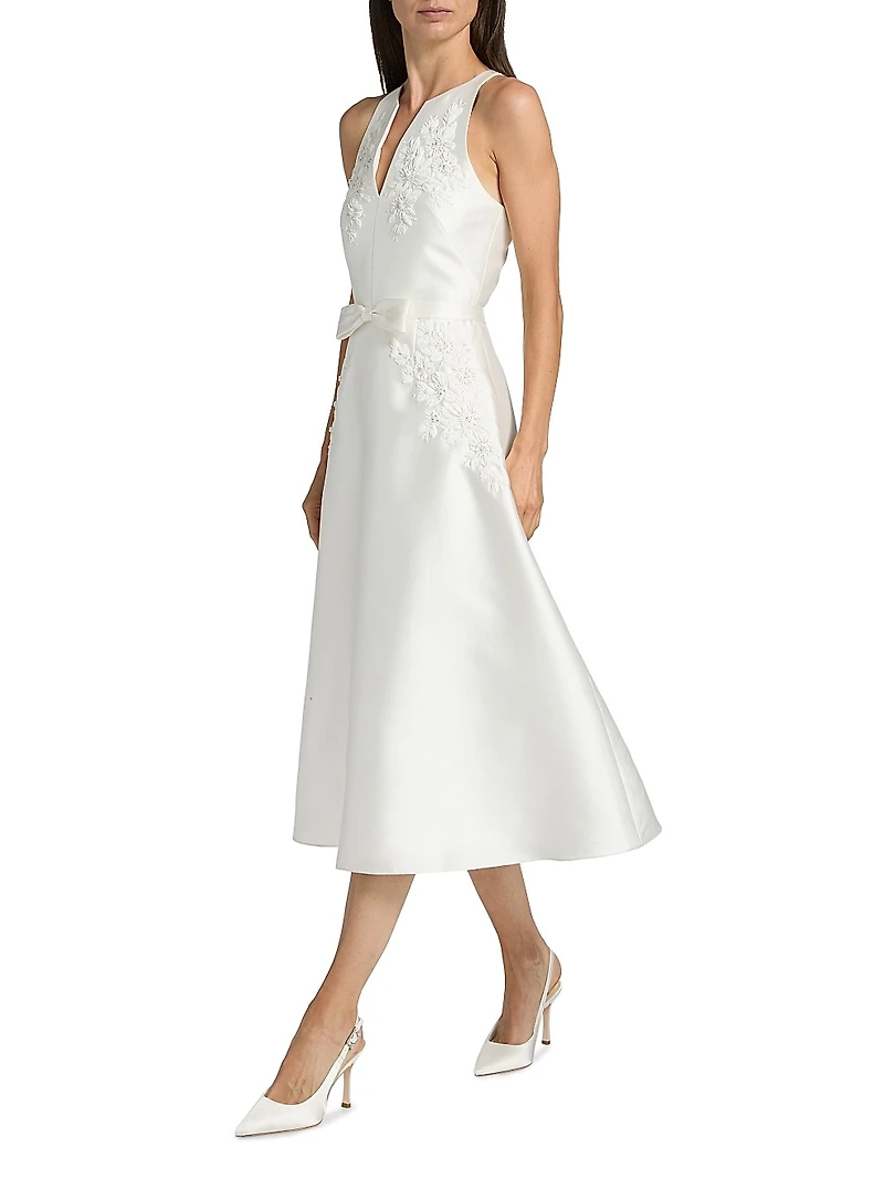 Allison Embroidered Satin Fit & Flare Midi-Dress