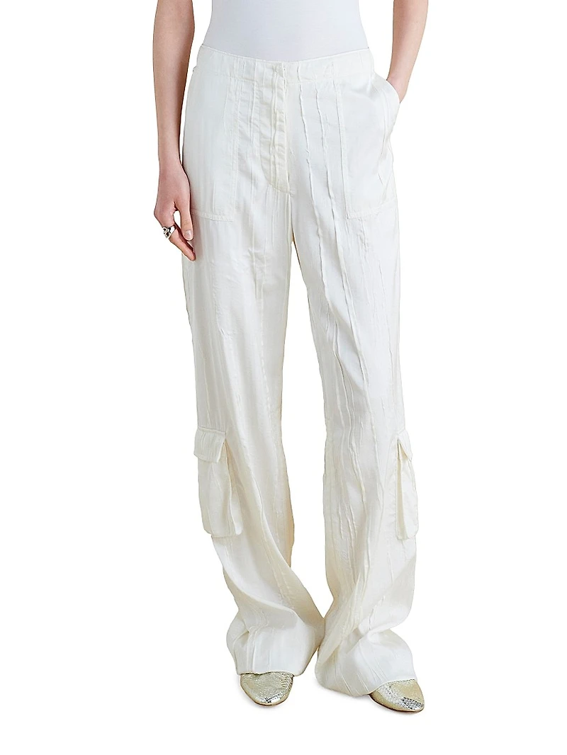 Crinkled Satin Cargo Trousers