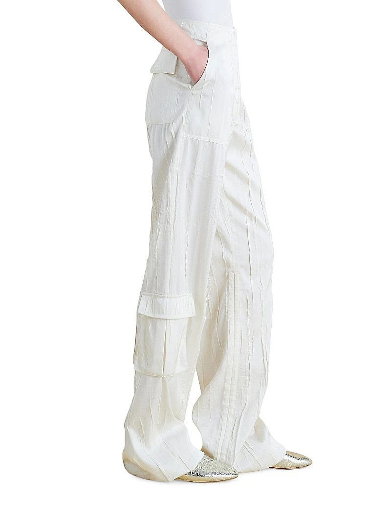 Crinkled Satin Cargo Trousers