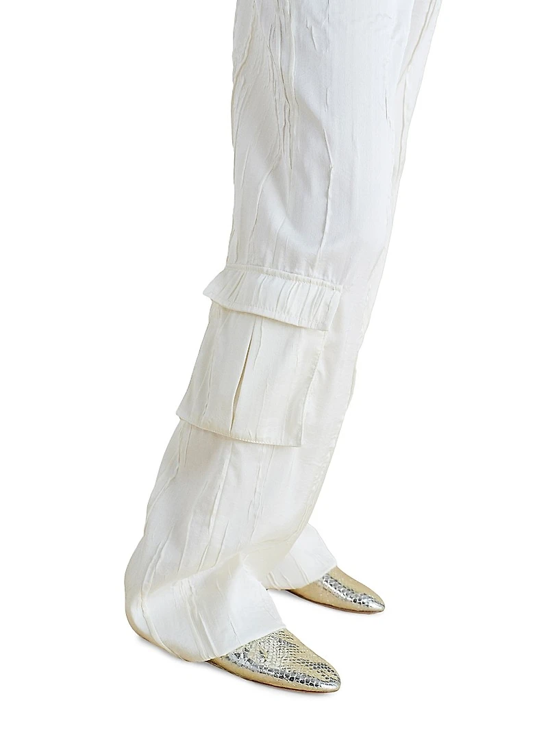 Crinkled Satin Cargo Trousers