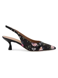 Jama 45MM Floral-Printed Grosgrain Slingback Pumps