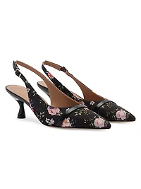 Jama 45MM Floral-Printed Grosgrain Slingback Pumps