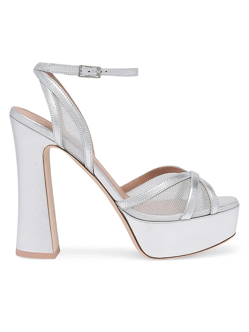 Sylvie 125MM Metallic Leather & Mesh Platform Sandals