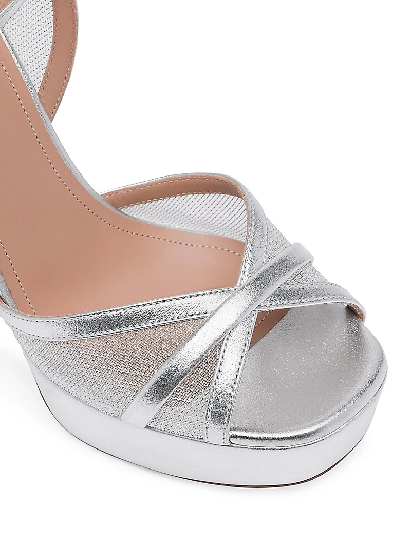 Sylvie 125MM Metallic Leather & Mesh Platform Sandals
