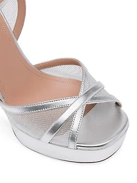 Sylvie 125MM Metallic Leather & Mesh Platform Sandals