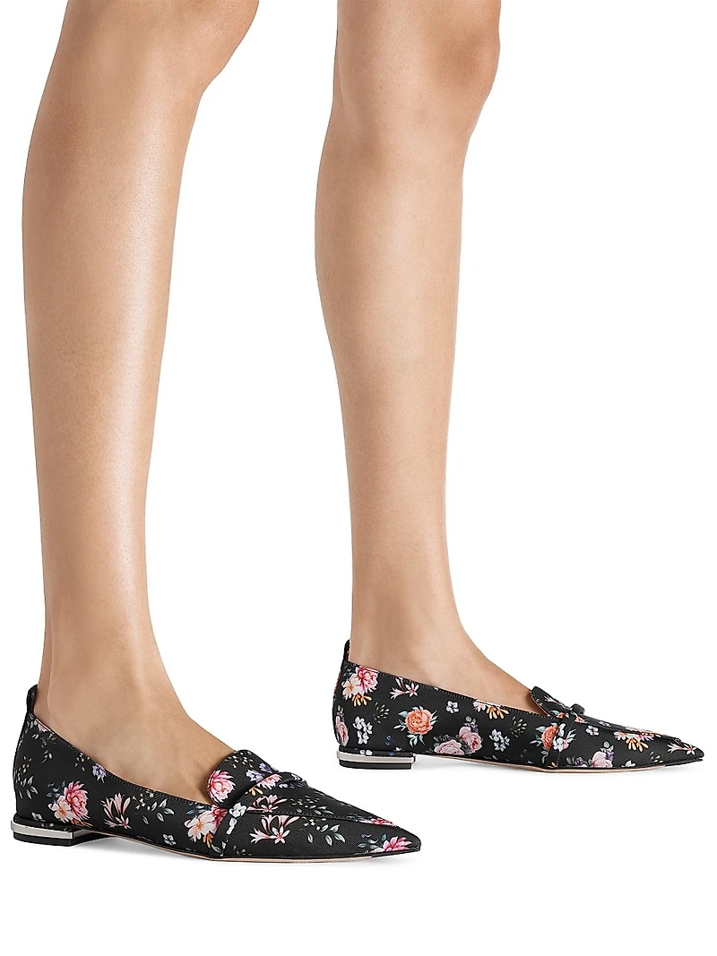 Dora Floral-Printed Grosgrain Loafers