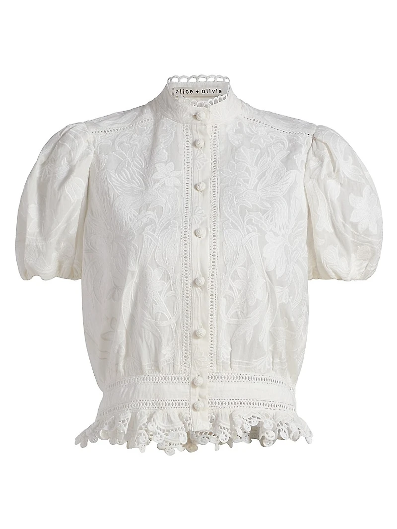 Loryn Embroidered Cotton Short-Sleeve Blouse
