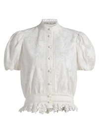 Loryn Embroidered Cotton Short-Sleeve Blouse