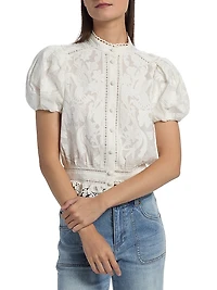 Loryn Embroidered Cotton Short-Sleeve Blouse
