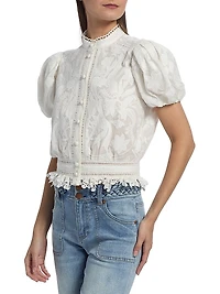 Loryn Embroidered Cotton Short-Sleeve Blouse