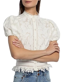 Loryn Embroidered Cotton Short-Sleeve Blouse