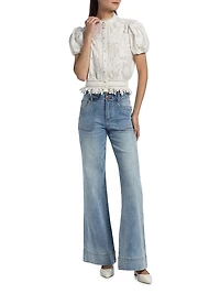 Loryn Embroidered Cotton Short-Sleeve Blouse