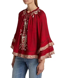 Leonora Button-Frontt Ruffle Sleeve Tunic Top
