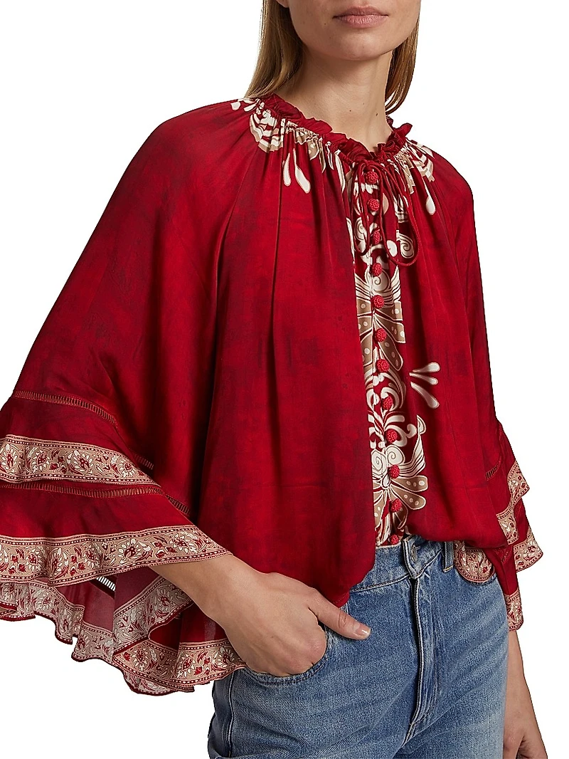 Leonora Button-Frontt Ruffle Sleeve Tunic Top