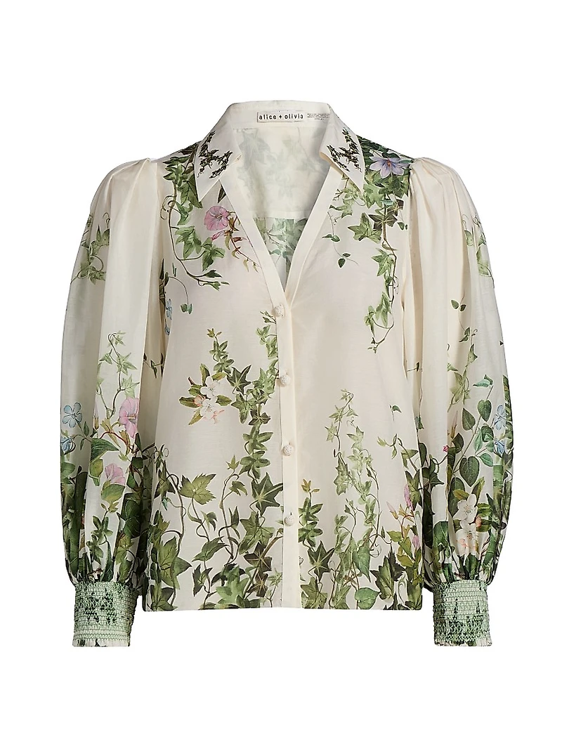 Charis Tropical-Print Cotton-Silk Blouse