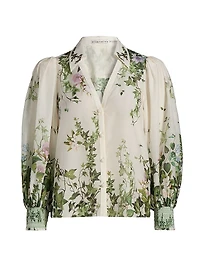 Charis Tropical-Print Cotton-Silk Blouse