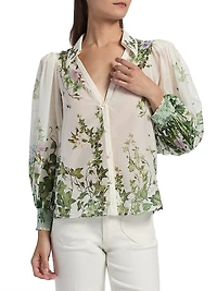 Charis Tropical-Print Cotton-Silk Blouse