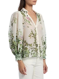 Charis Tropical-Print Cotton-Silk Blouse
