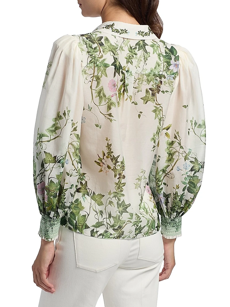Charis Tropical-Print Cotton-Silk Blouse