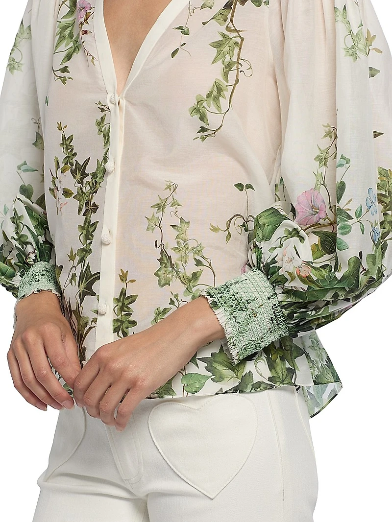 Charis Tropical-Print Cotton-Silk Blouse