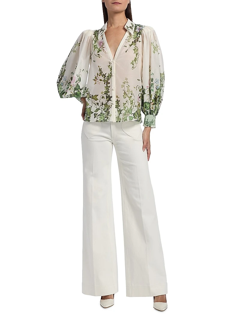 Charis Tropical-Print Cotton-Silk Blouse