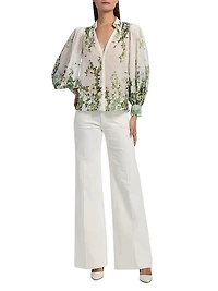 Charis Tropical-Print Cotton-Silk Blouse