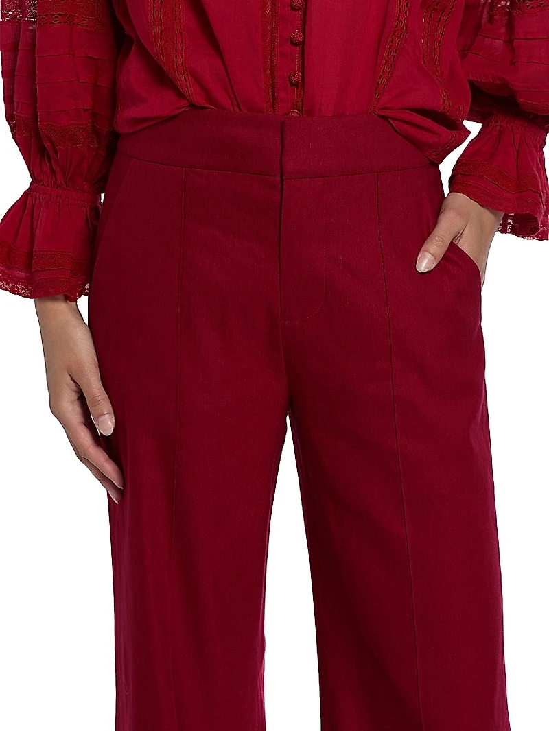 Conry Pleated Linen-Blend Wide-Leg Pants