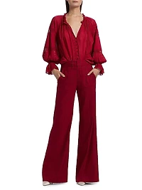 Conry Pleated Linen-Blend Wide-Leg Pants